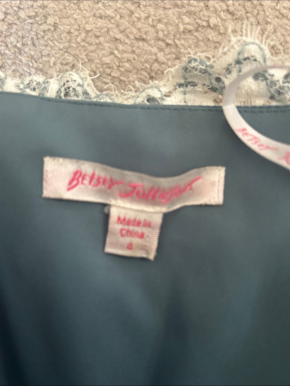 Betsey Johnson Teal Slip Dress with Lace Trim - Picture 4 of 6